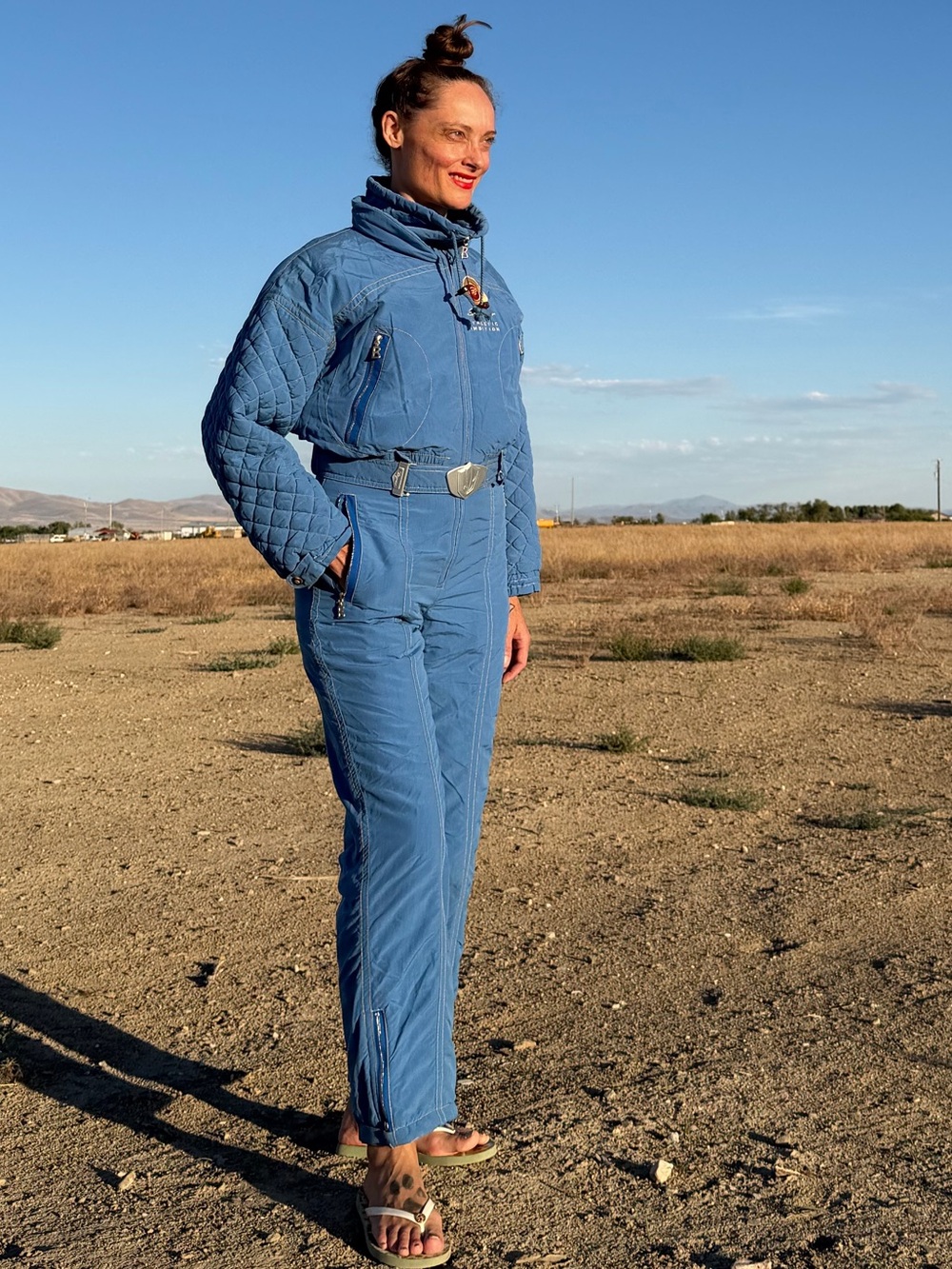 Vintage Bogner Ski Blue Quilted One-Piece Winter Jumpsuit w/ silver accents